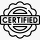 Black and white ’certified’ seal stamp with a scalloped circular border.