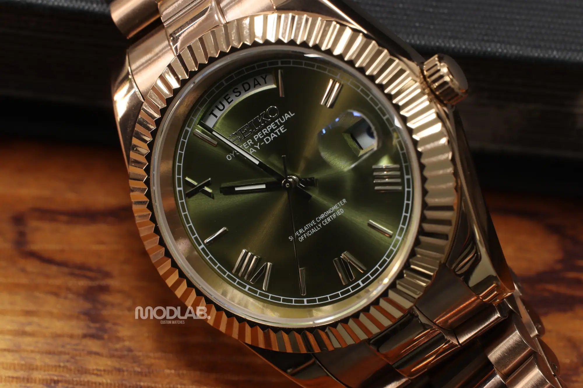 Seikojust | Daydate Rose Gold Olive Green - Datejust