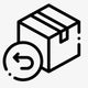 Black line art icon of a return shipping box