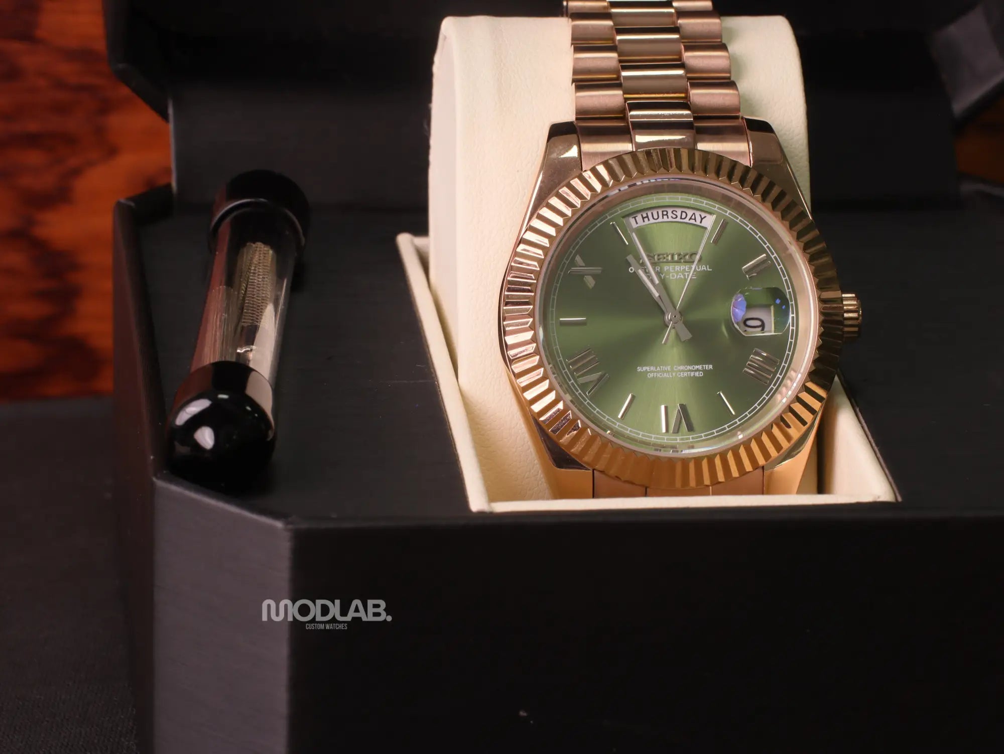 Seikojust | Daydate Rose Gold Olive Green - Datejust