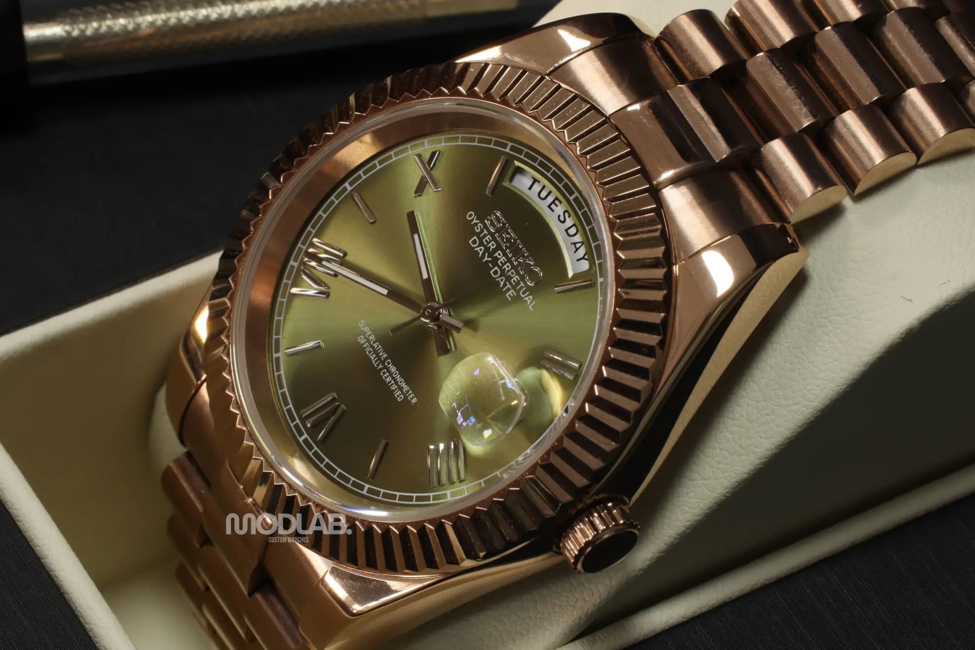 Seikojust | Daydate Rose Gold Olive Green - Datejust