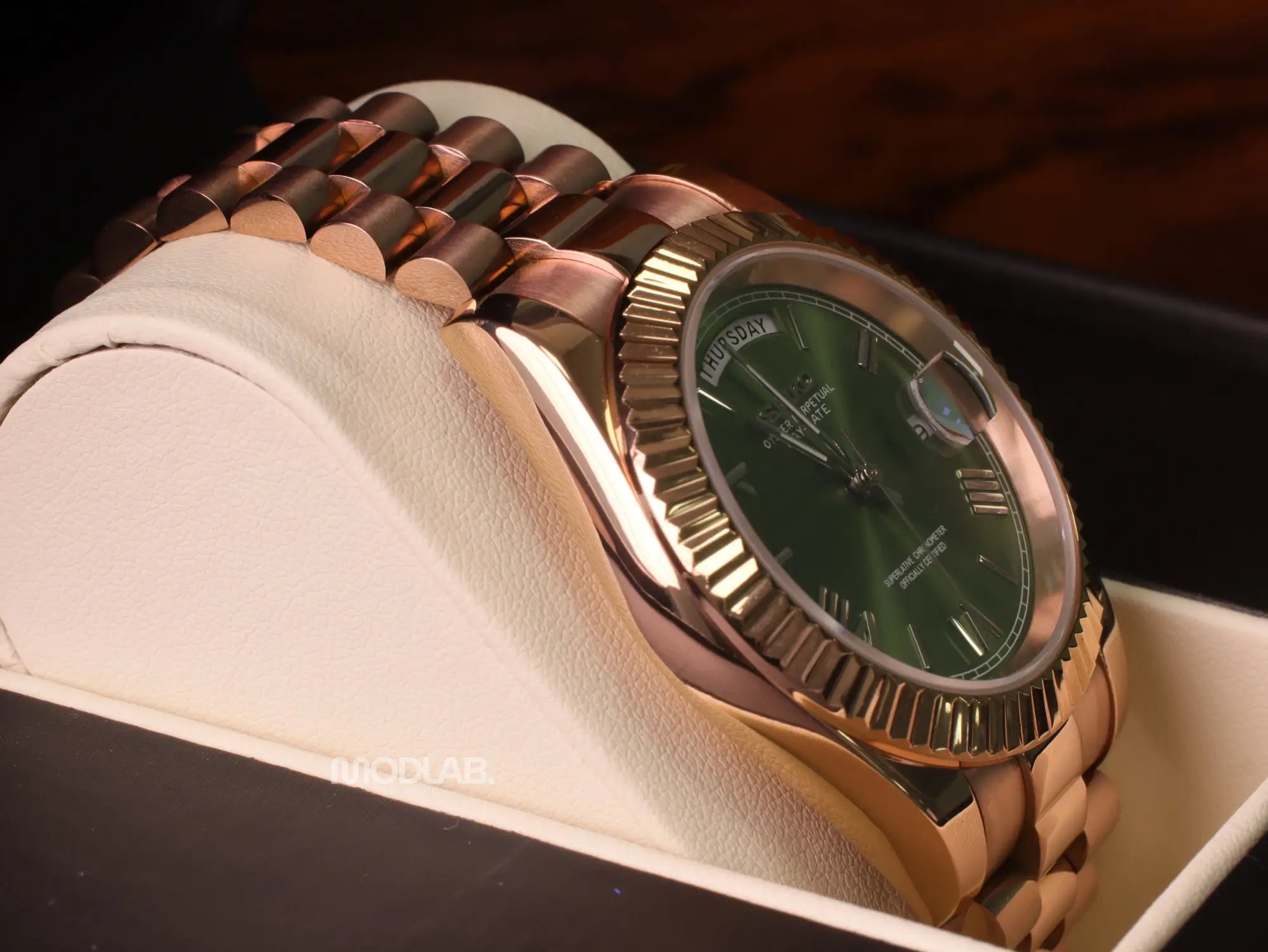 Seikojust | Daydate Rose Gold Olive Green - Datejust
